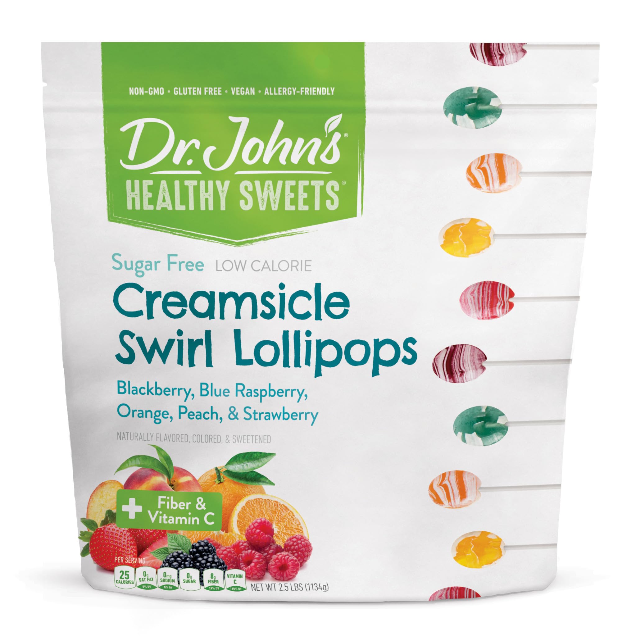Dr. John’s Sugar Free Candy, Healthy Lollipops with Zero Sugar, Low Calorie Snacks, Keto Friendly Hard Candy Sweets, Creamsicle Swirl Oval Lollipop, 150 Count, 2.5 LB