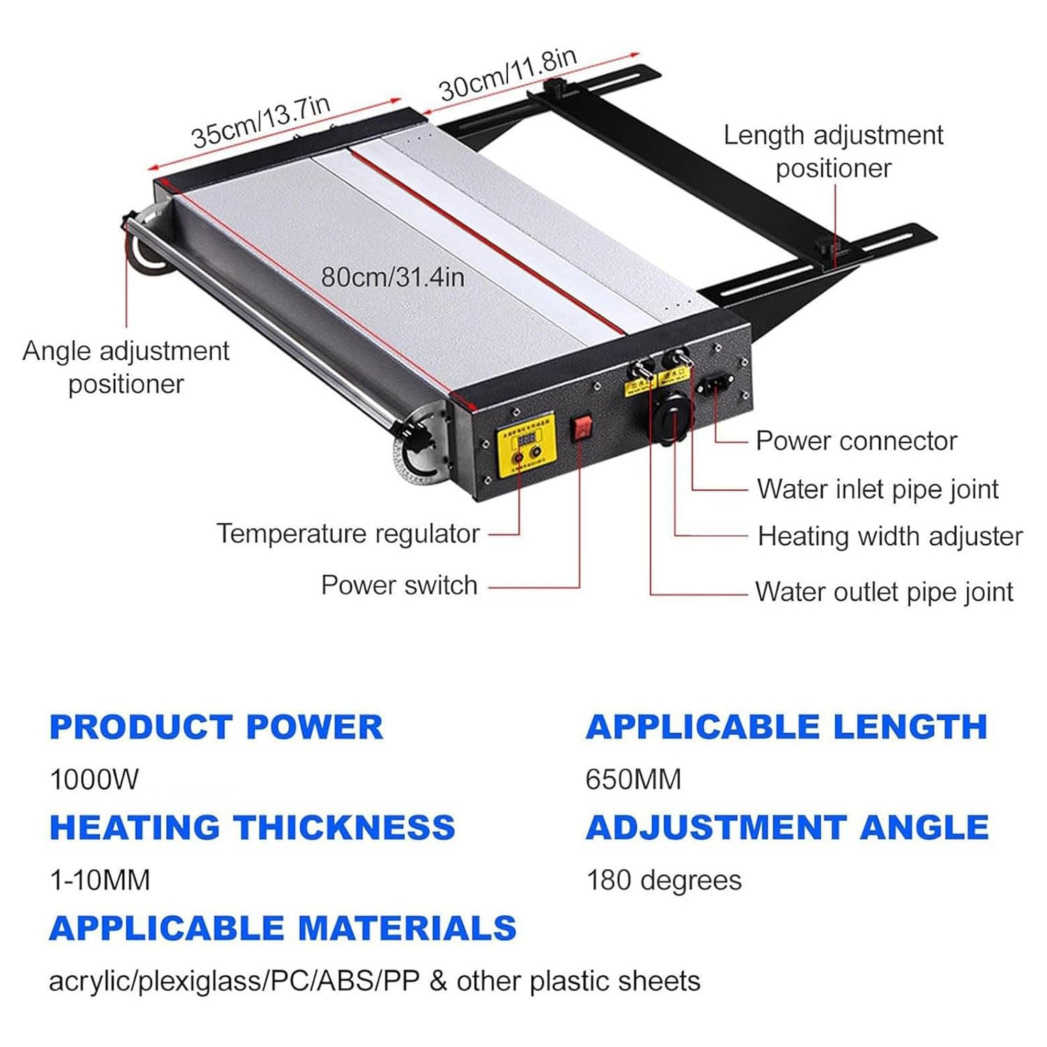 Macchina piegatubi di calore acrilico, piegatrice del PVC dell'angolo regolabile 0-180° con la staffa di posizionamento, spessore 1-10mm per la decorazione e la fabbricazione di insegne