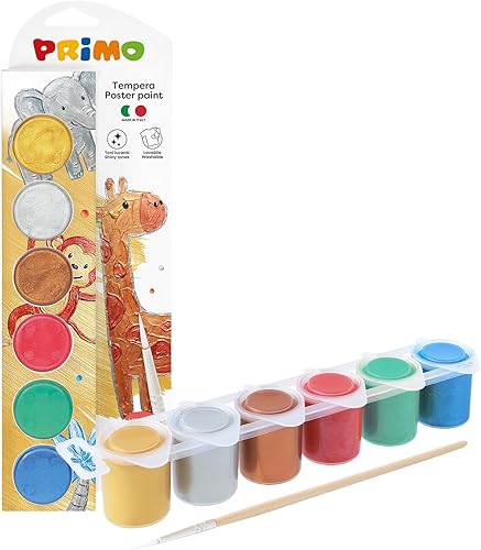 PRIMO TEMPERA EN FRASCO METÁLICO DE 50 ML, 6 COLORES Y 1 PINCEL