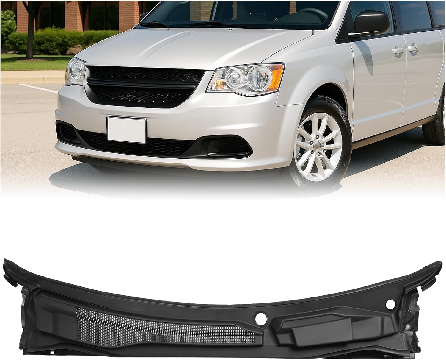 Windshield Wiper Cowl Panel Compatible with 2008-2020 Dodge Grand Caravan, 2008-2016 Chrysler Town & Country, 2012-2015 Ram C/V, Air Inlet Window Cover Cowl Top Panel 05113548AC Black Plastic