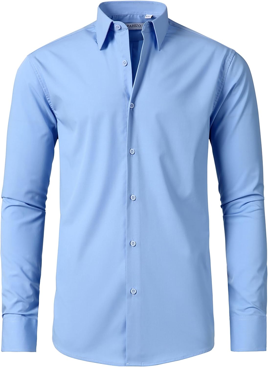FAHIZO Men's Dress Shirt Casual Regular Fit Stretch Soild Long Sleeve Button Up Shirts