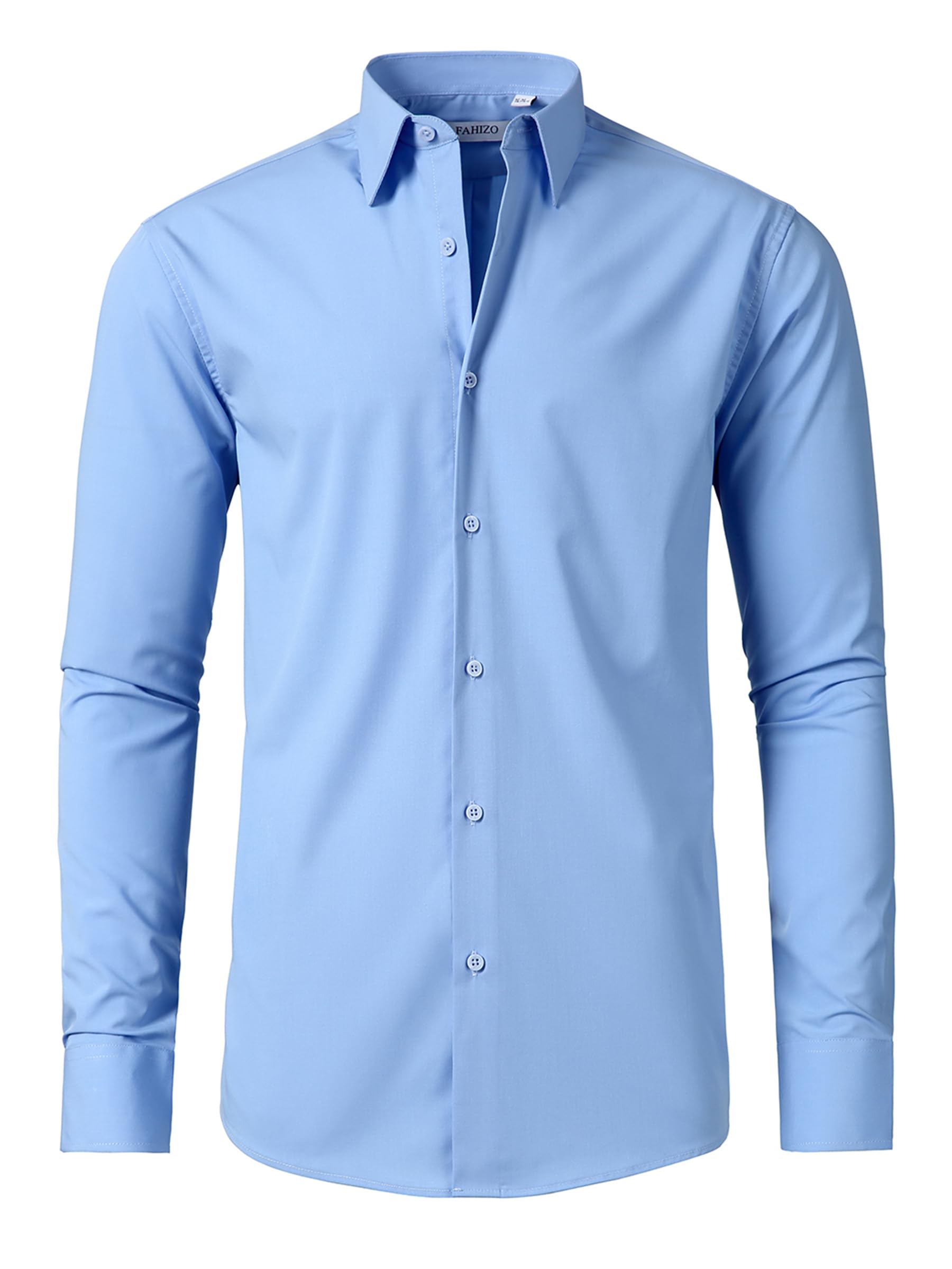 FAHIZO Men's Dress Shirt Casual Regular Fit Stretch Soild Long Sleeve Button Up Shirts