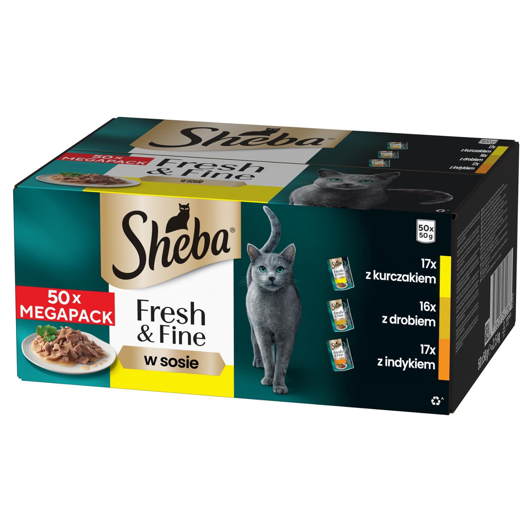 YUAKUOD Fresh & Fine Selection Wet Cat Food in Sauce, Bag of 50 x 50 g, Mega Pack - Wet Cat Food, Variation with Turkey, Chicken and Poultry for Adult Cats