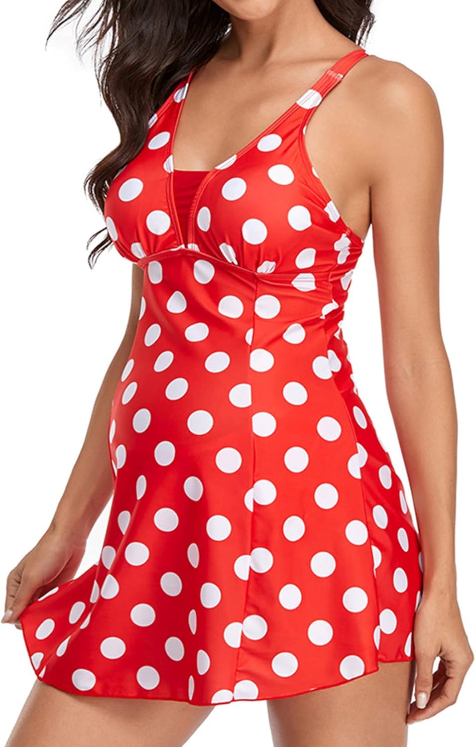 Lu's Chic Women's Maternity Swim Dress 2 Piece Long Tankini Top & Shorts Flowy Swimsuit Bathing Suit with Skirt