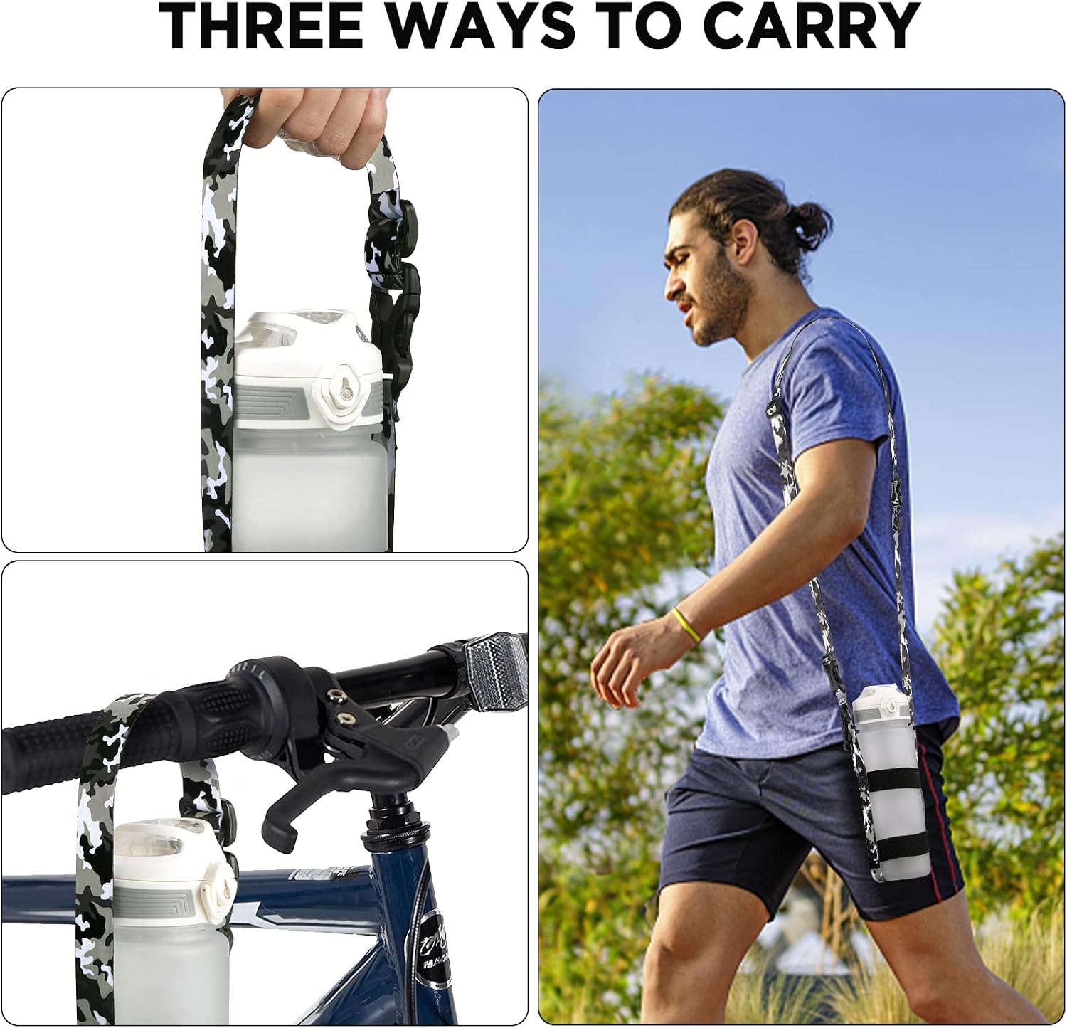 EasyAcc Water Bottle Handle Shoulder Strap, for 12oz - 64 oz Hydro Flask Wide Mouth Water Bottles and Universal Water Bottles, with Carabiner, for Walking Hiking Camping (Bottle Excluded)