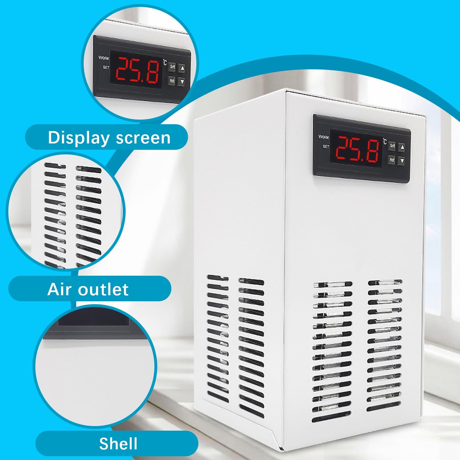 Enfriador Acuario, Refrigerador Acuario de 35L Water Chiller Bajo Nivel de Ruido 10-40°C Enfriador en Línea con Bomba de Agua y Tuberías 120W 220V para Acuarios Inteligentes