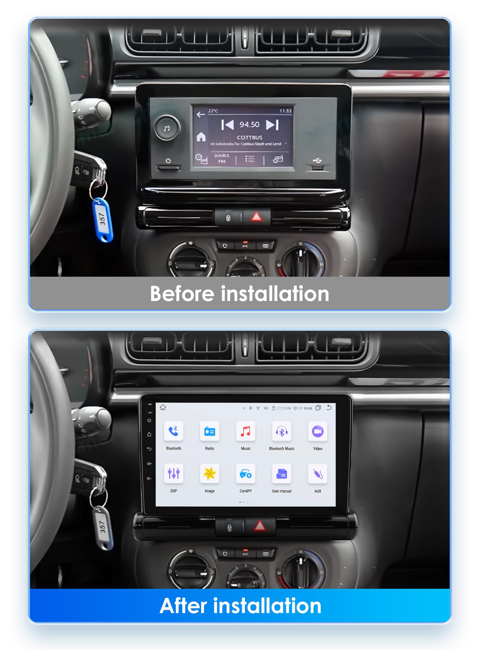 Android 13 Car Radio per Citroen C3/C3 aircross 2017-2023 per Citroen C4/C4 aircross (Brasile) 2017-2023 con Carplay Wireless Auto Android 8-Core 4G + 32G QLED Schermo WiFi Navigazione Bluetooth 5.0
