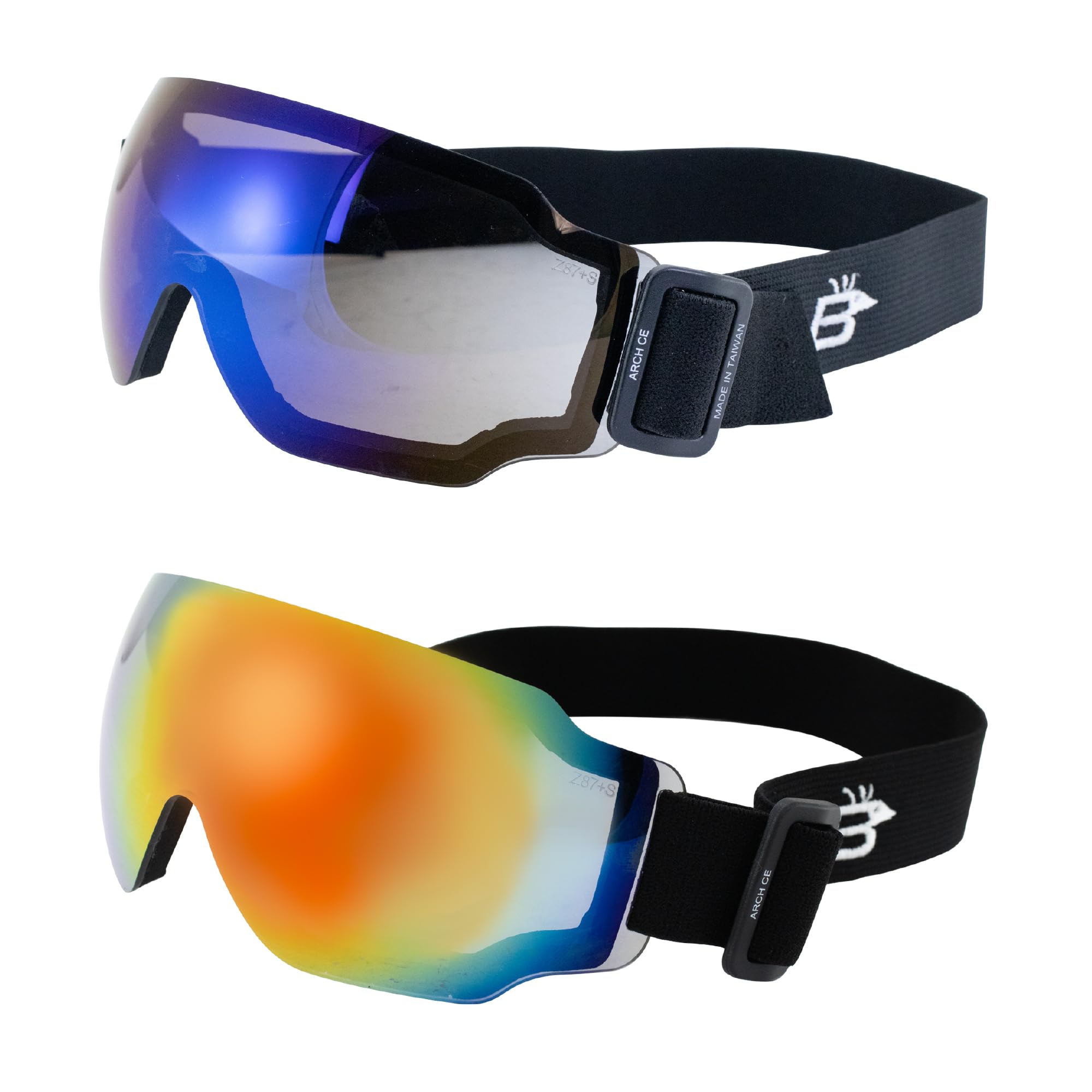 Birdz Eyewear Arch Sports Lot de 2 paires de lunettes rembourrées de sécurité pour homme et femme Verres réfléchissants bleus et rouges ANSI Z78.1