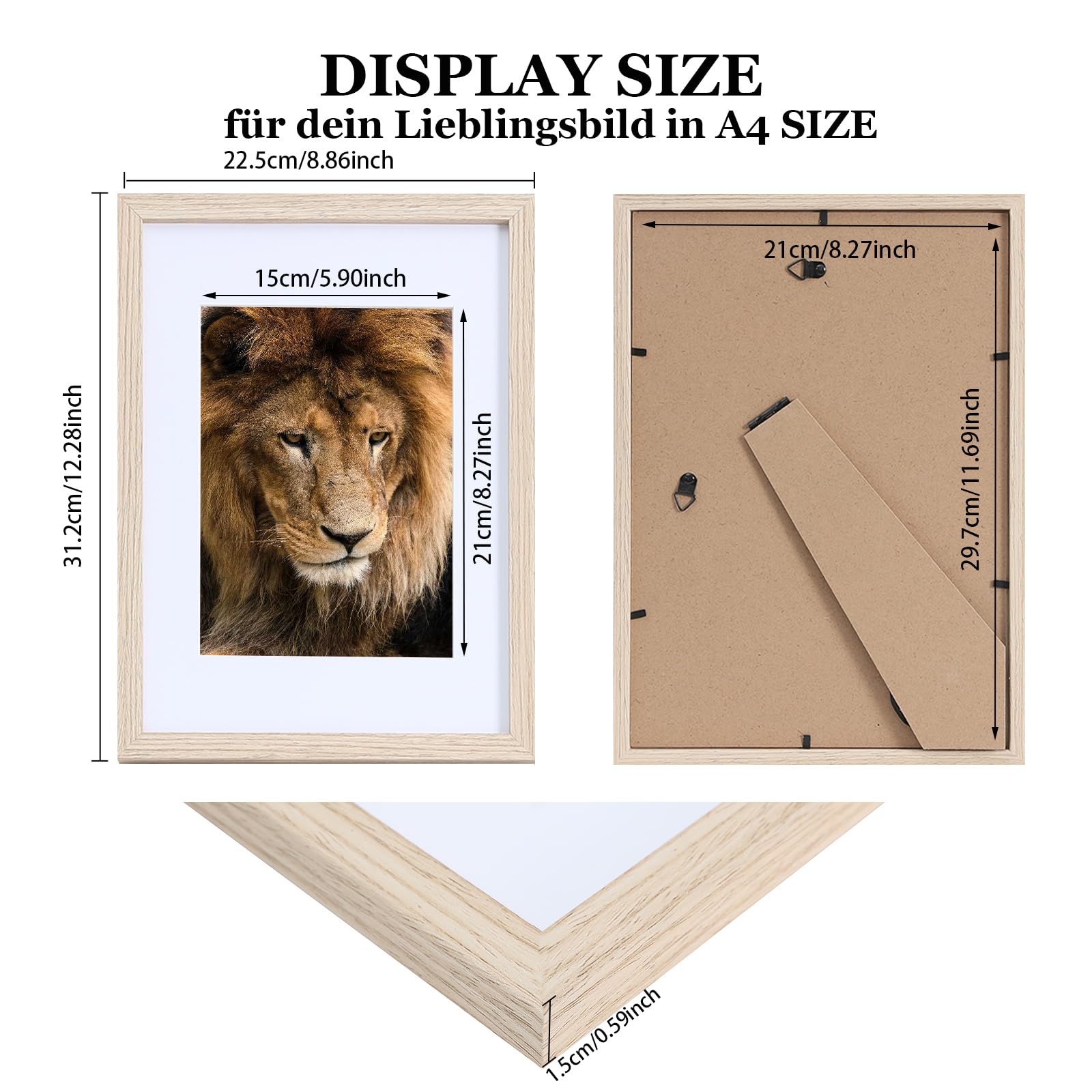 LYYYYX A4 Picture Frame 3 Pack Wooden Photo Frame Matted For A5 Picture,with Mount Acrylic Glass,Stand Tabletop Wall Hanging Poster Frame for Display Landscape - Image 2
