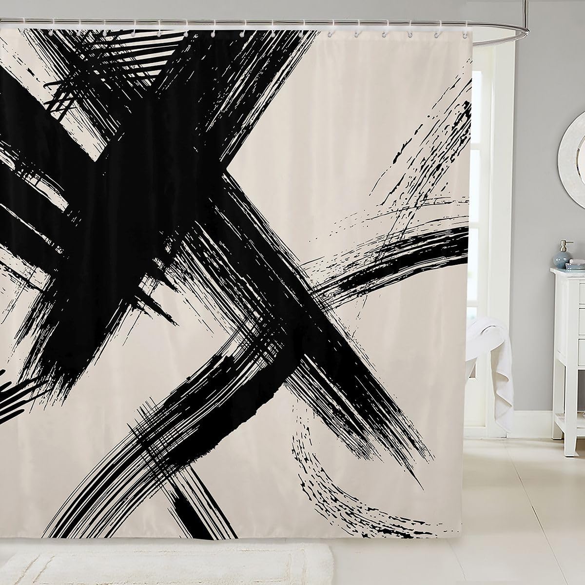 jejeloiu Black and Dark Tan Bath Curtain 72"x72" Geometric Modern Line Shower Curtain for Kids Abstract Neutral Art Women Men Teens Decor Kids Bathroom Accessories
