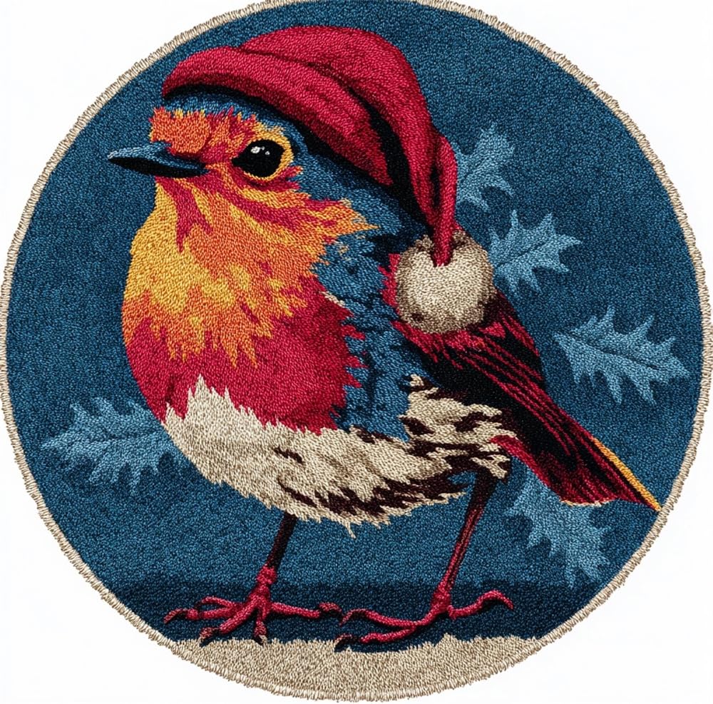 kitphoenix Round Latch Hook Kit Christmas Robin Bird Xmas