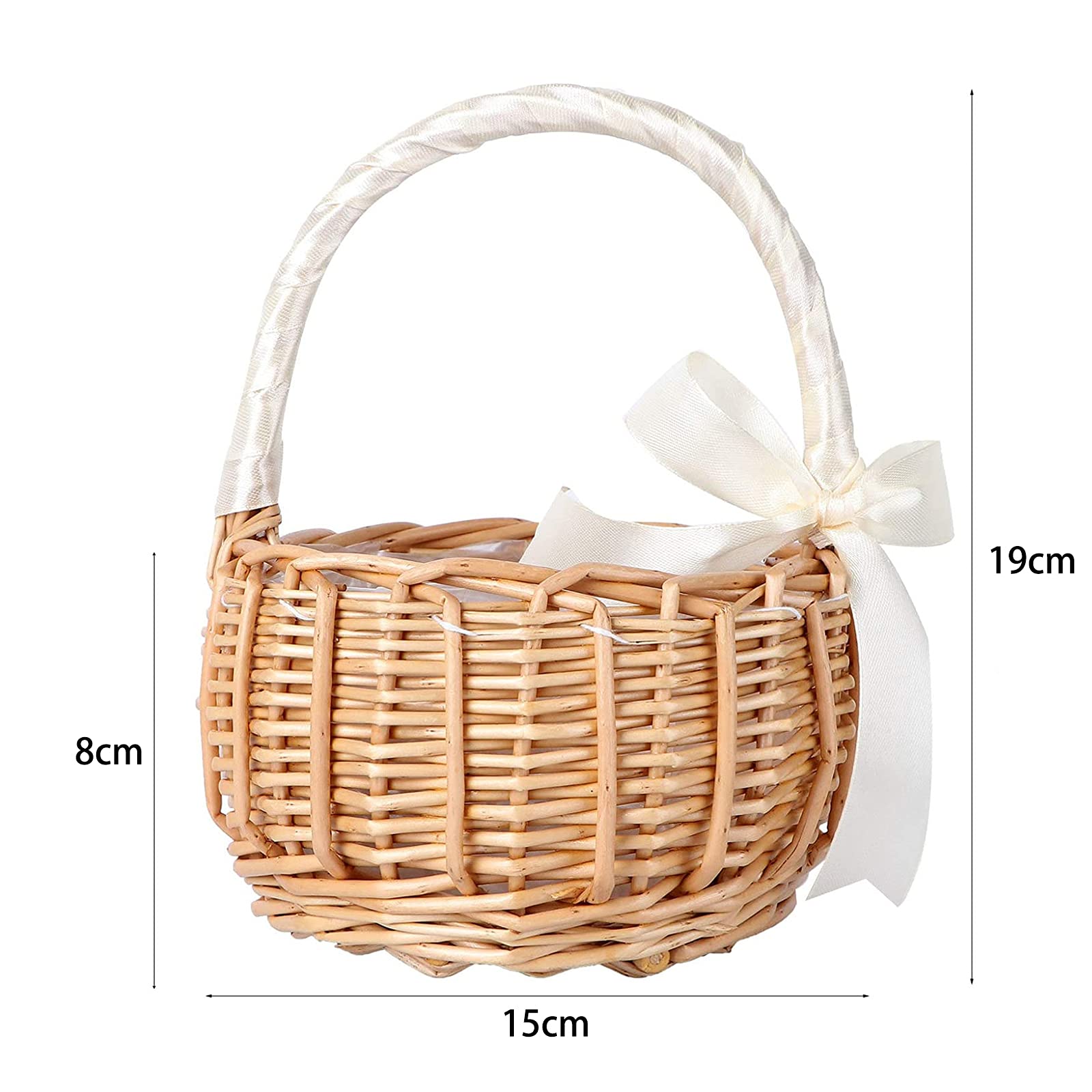 Cestino per Fiori in Vimini, Cestini da Matrimonio in Rattan, Cestino Vimini con Manico Piccolo Matrimonio, Cestino Vimini Intrecciato con Nastro, per la Decorazione della Tavola di Nozze Feste