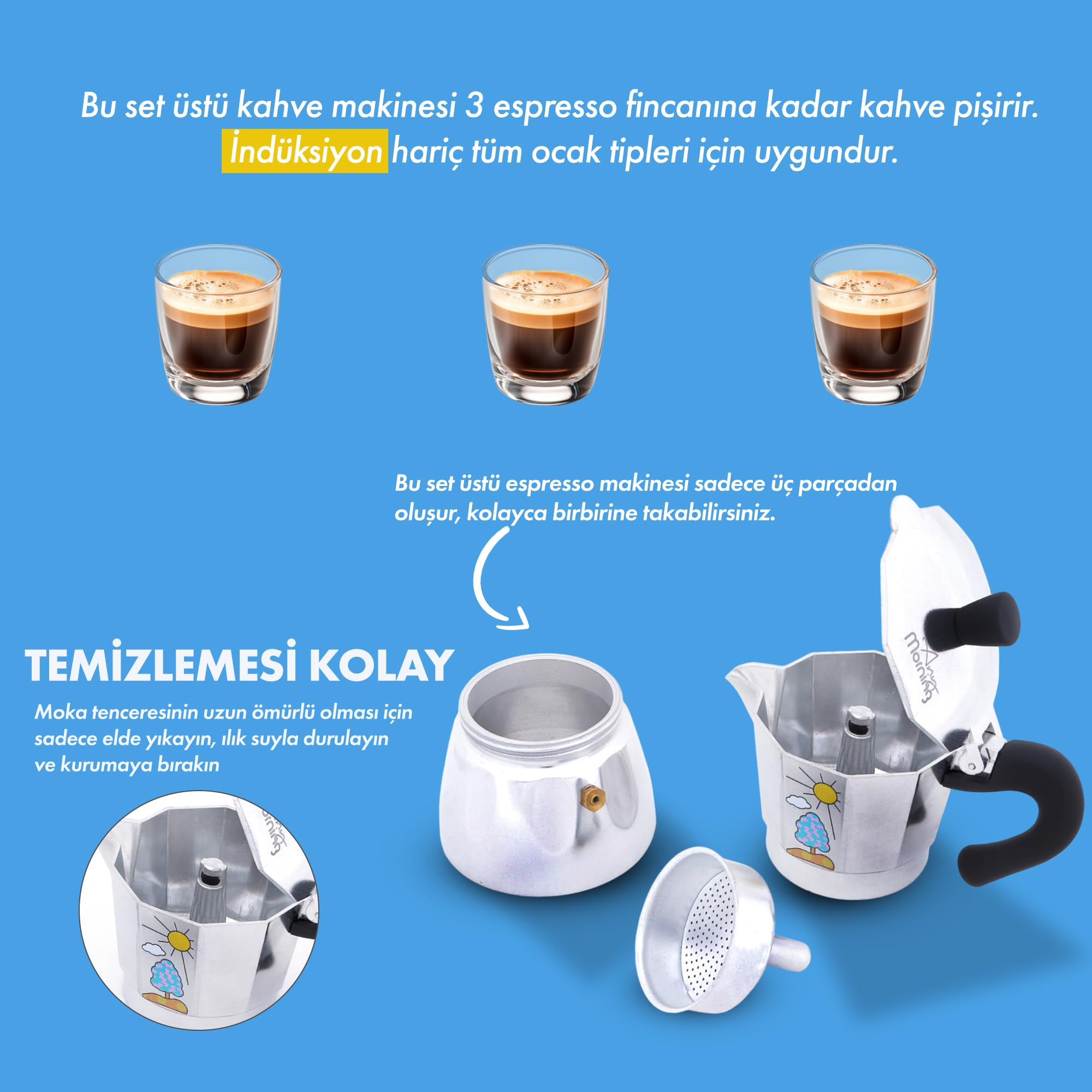Any Morning | Włoski ekspres do kawy na 6 filiżanek do espresso, ekspres do kawy Moka Pot Coffee Maker - 240 ml