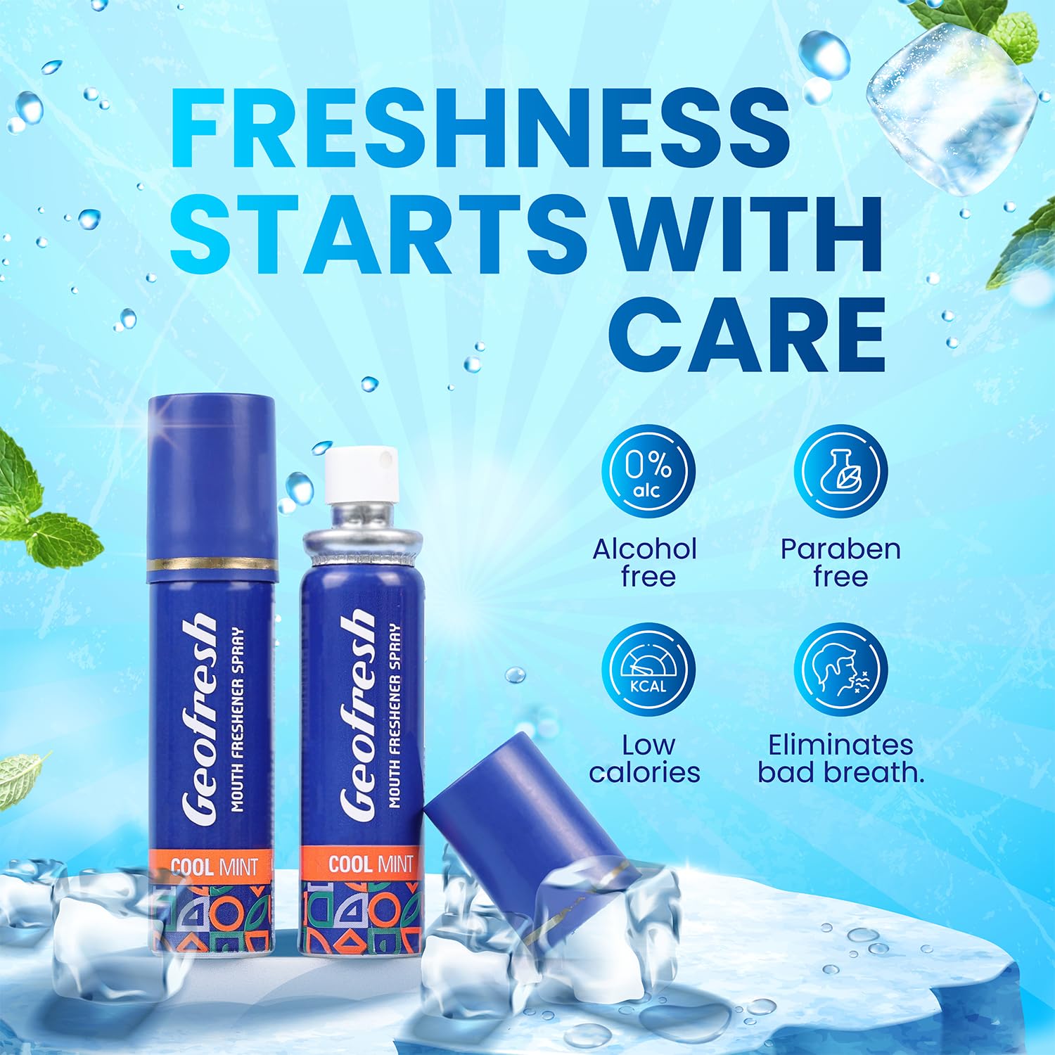 Geofresh Cool Mint Mouth Freshener | Eliminated Bad Breath in Seconds | Power of 150+ Sprays in a Bottle | Fights Odour & Supports Oral Hygiene | Alcohol-Free | Pocket Friendly with Invigorating Freshness Pack of 2 (15g each) 3
