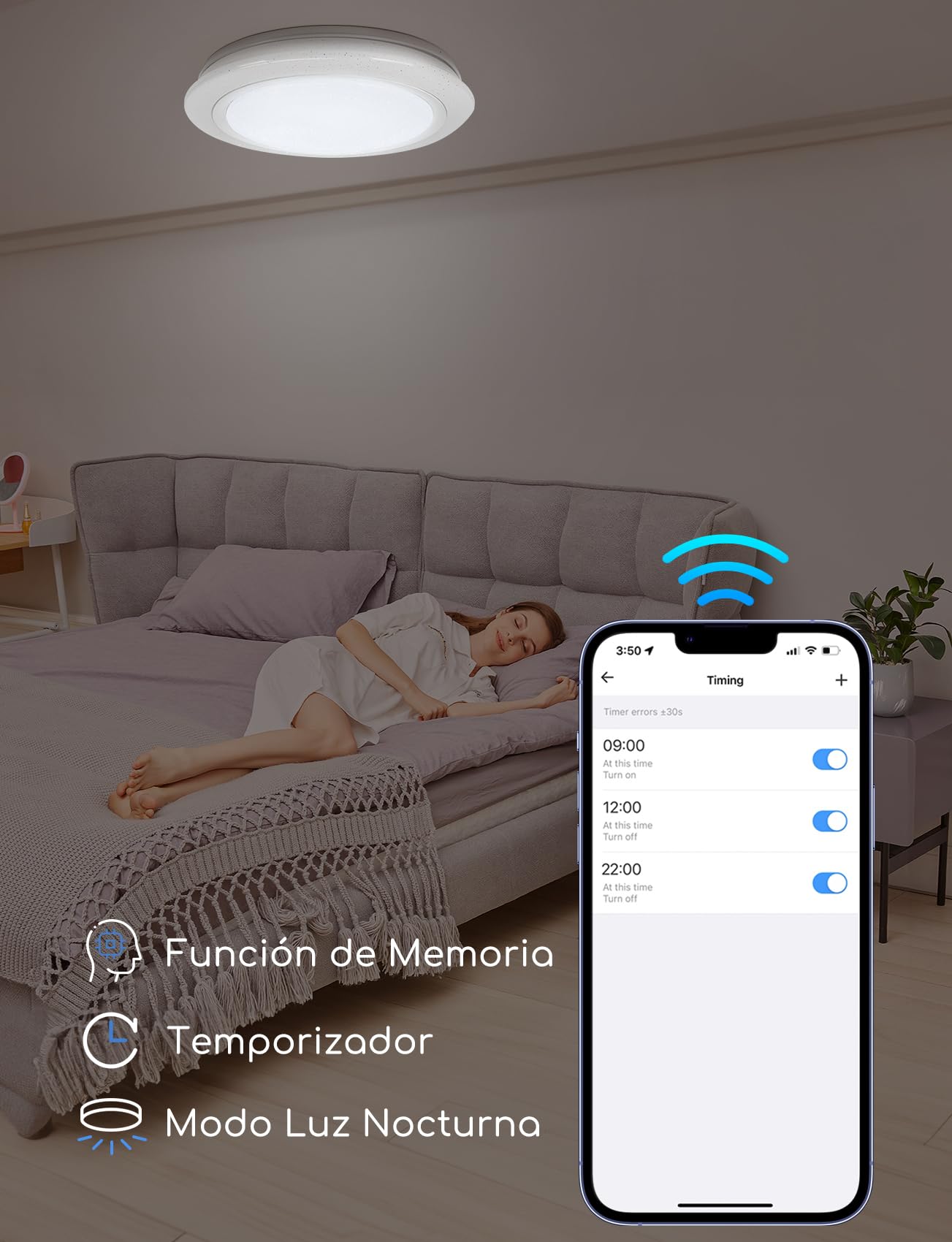 Aigostar Plafon LED Techo Alexa, 39W, 4140LM, 3000K-6500K, IP44, Plafón LED Inteligente Compatible con Alexa y Google Home, Lampara Techo Regulable para Salón/Dormitorio/Cocina/Comedor, Φ50CM, 2Uds