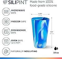 Vista 2 de Silipint Vaso de pinta de silicona de 16 oz – Vaso de silicona reutilizable irrompible sin BPA – Flexible apto para lavavajillas, microondas