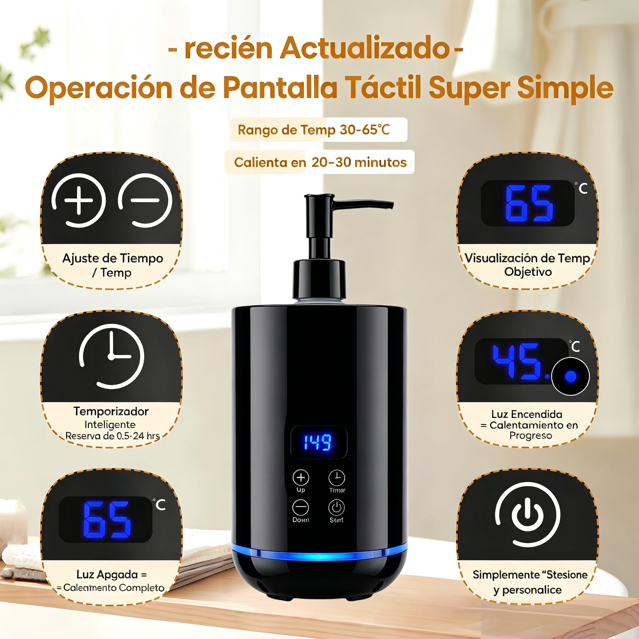 Profesional Calentador Aceit Masaj,Calentador de Aceite de Masaje con dos dispensadores para botellas, ideal para salones y uso doméstico (Negro)