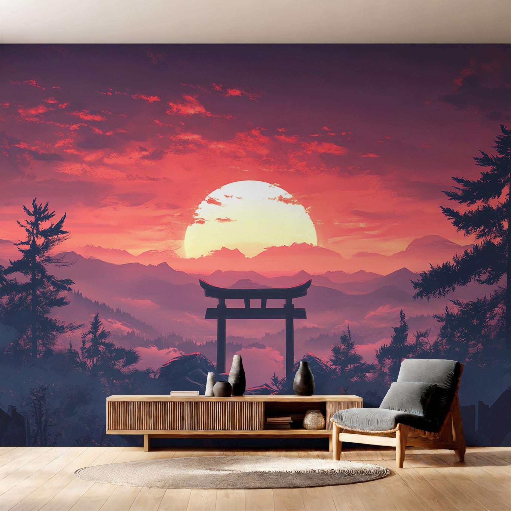 Papier peint tori japonais panoramique 310x250cm pour salon