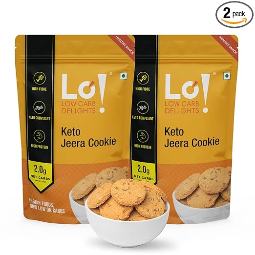 Lo! Foods - Keto Jeera Cookies (2 X 200g) | Stevia Sweetened Sugar Free Keto Cookies | Authentic Flavor and Taste Keto Biscuits | 2 g Net Carb Keto Snacks with Zero Sugar | Low Carb Diabetic Snacks