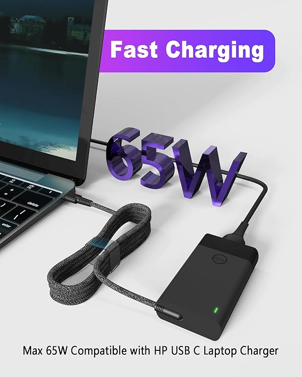 65W USB C Laptop Charger Compatible with HP Envy x360 Elitebook 860 840 G9 G8 Spectre X360 ProBook Elite x2 Omnibook Zbook ProBook HP Chromebook Charger 45W Type C Power Adapter by EFTTIVID - Image 4