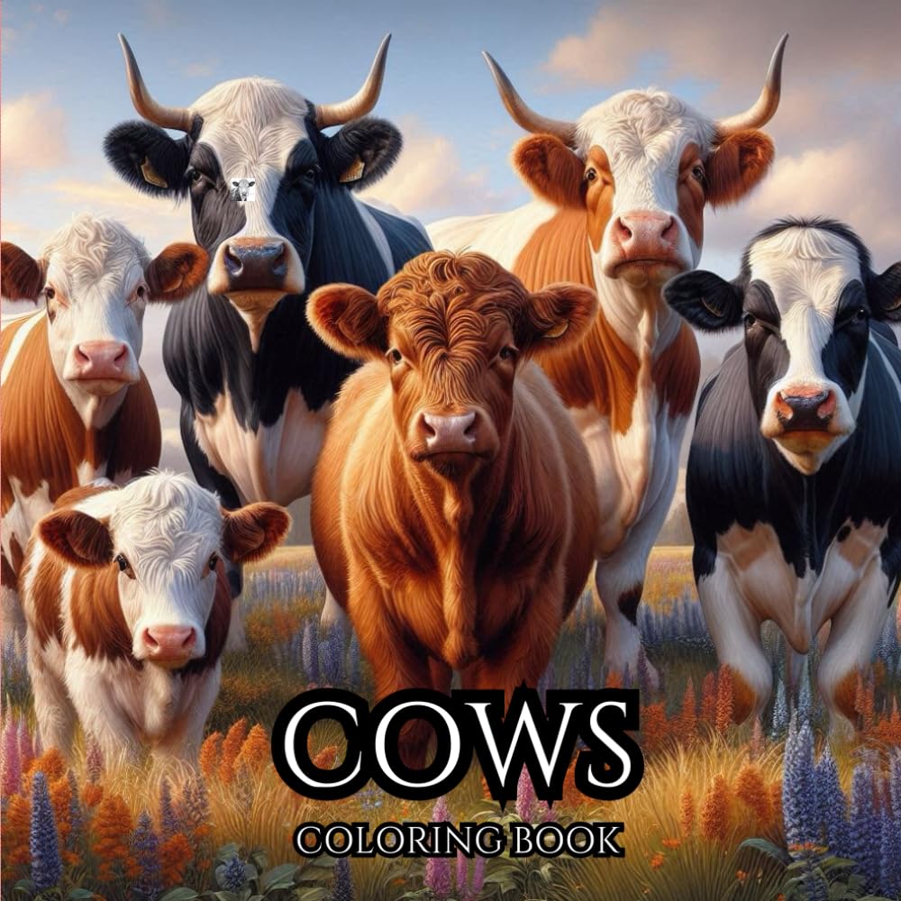 COWS. Series of Therapeutic Coloring Books for Adults and Teenagers for Stress Relief, Creativity Therapy and Mindfulness: Different breeds of cows