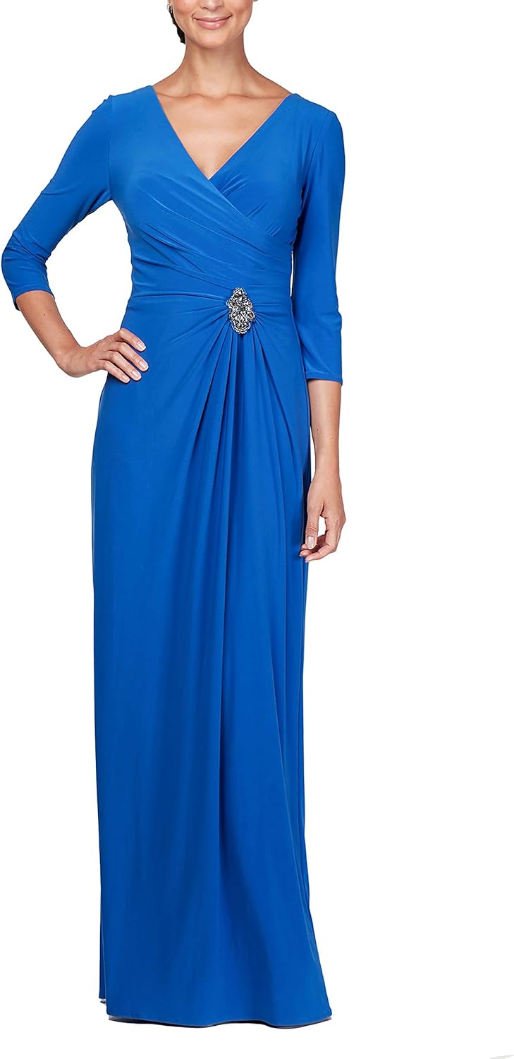 Alex Evenings - Brandclub - Alex Evenings Women's Long Rosette Mother of The Bride Dress with Short Sleeves Alex Evenings - Brandclub - Alex Evenings Women's Long Rosette Mother of The Bride Dress with Short Sleeves