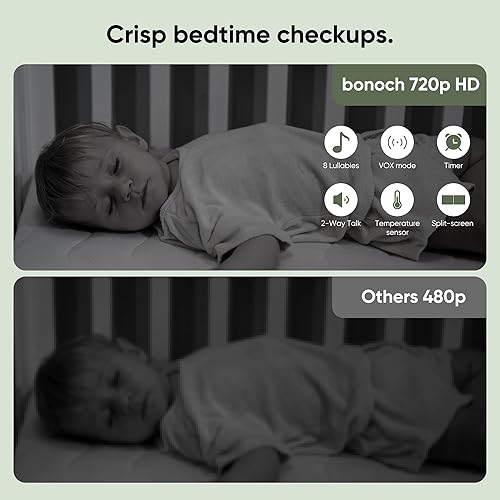 Miniatura 8 de bonoch Monitor de bebé MegaView con cámara y audio, 7 pulgadas 720P HD Video Baby Monitor sin WiFi, batería de 6000 mAh, modo VOX, visión nocturna