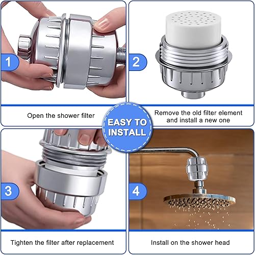 Miniatura 7 de Filtro de ducha de 15 etapas, filtro de cartucho de repuesto para ducha con vitamina C, filtro de repuesto para cabezal de ducha para agua dura,