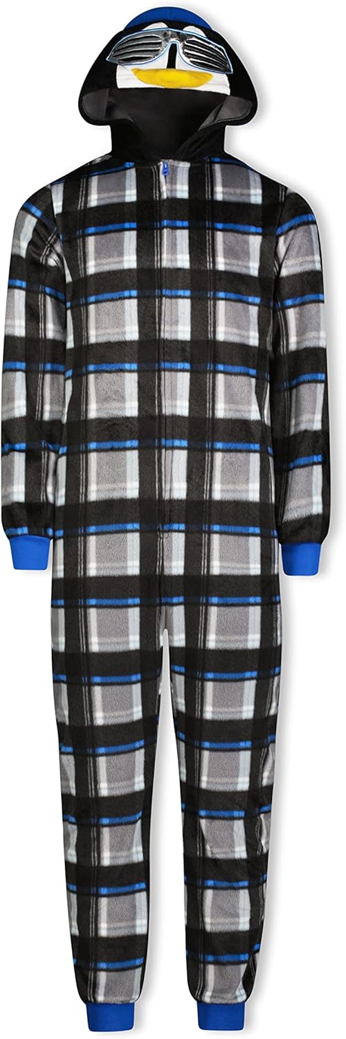Sleep On It Boys Fleece Onesie Pajamas with Hood Zip-Up One Piece Blanket Sleeper for Kids Pajamas with Prints Sizes 4-14
