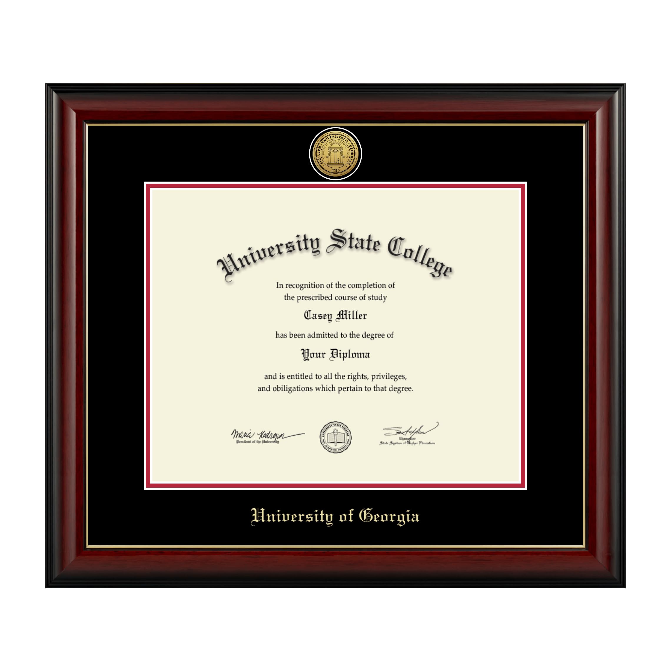 Framerly - University of Georgia 15" w x 12" h Diploma Frame - Fits a bachelor's, master's and phd - Gold Engraved Medallion Diploma Frame - Cherry