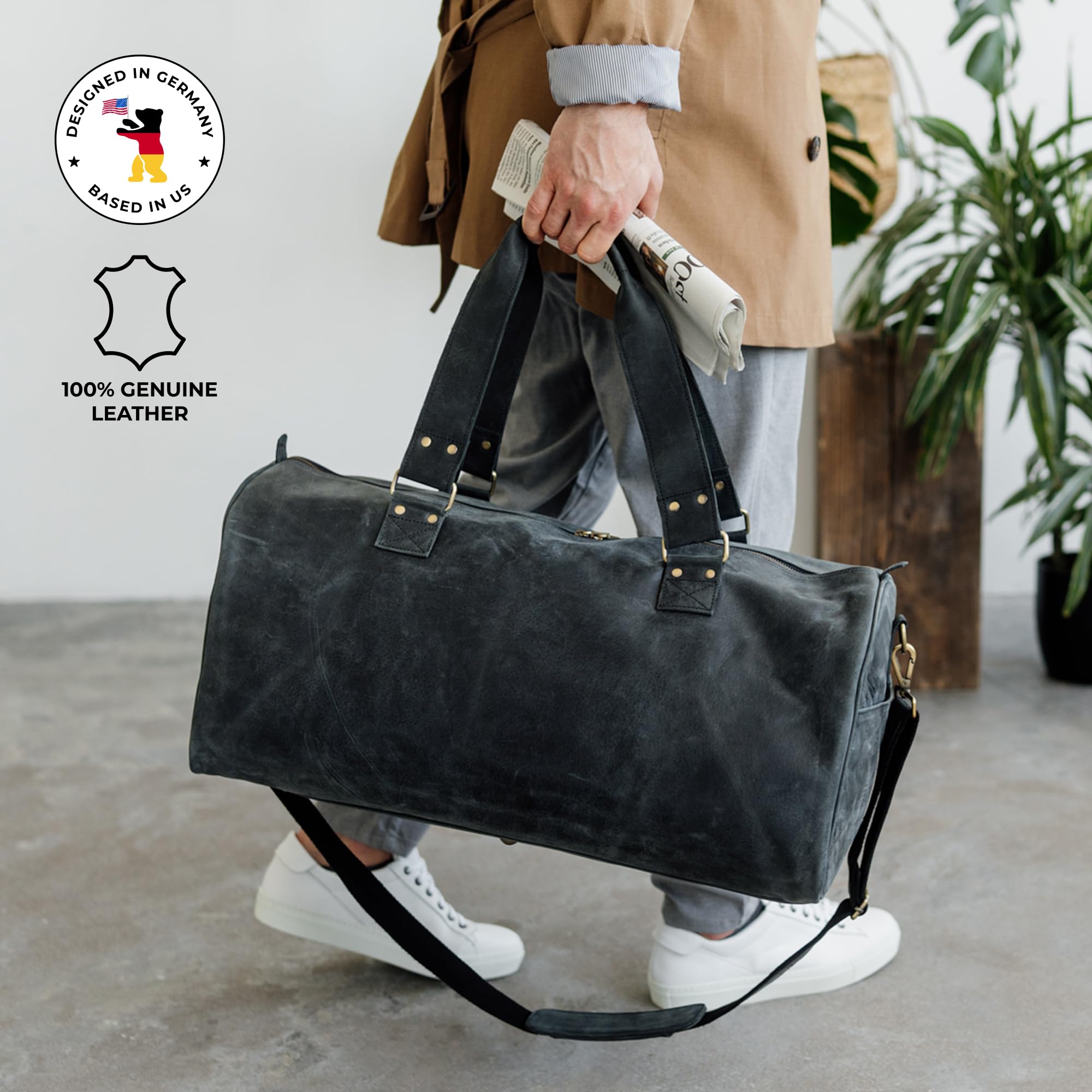 Berliner Bags Weekender Oslo skórzana torba podróżna dla mężczyzn i kobiet, brązowa duża 45 l