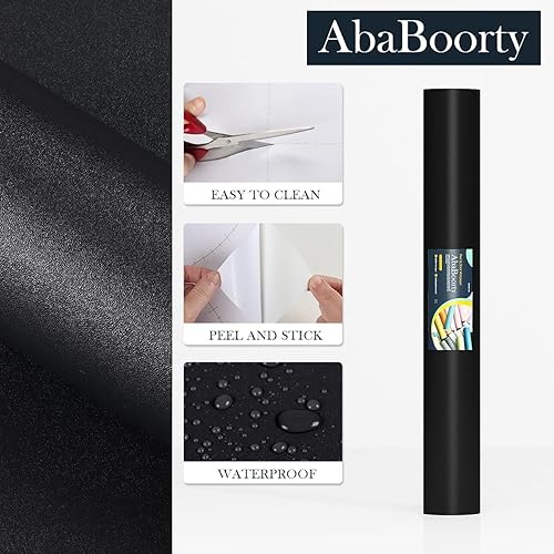 Vista 14 de AbaBoorty Papel de contacto negro de 400 x 15.8 pulgadas para gabinetes, rollo de papel de pared negro para dormitorio, autoadhesivo, extraíble
