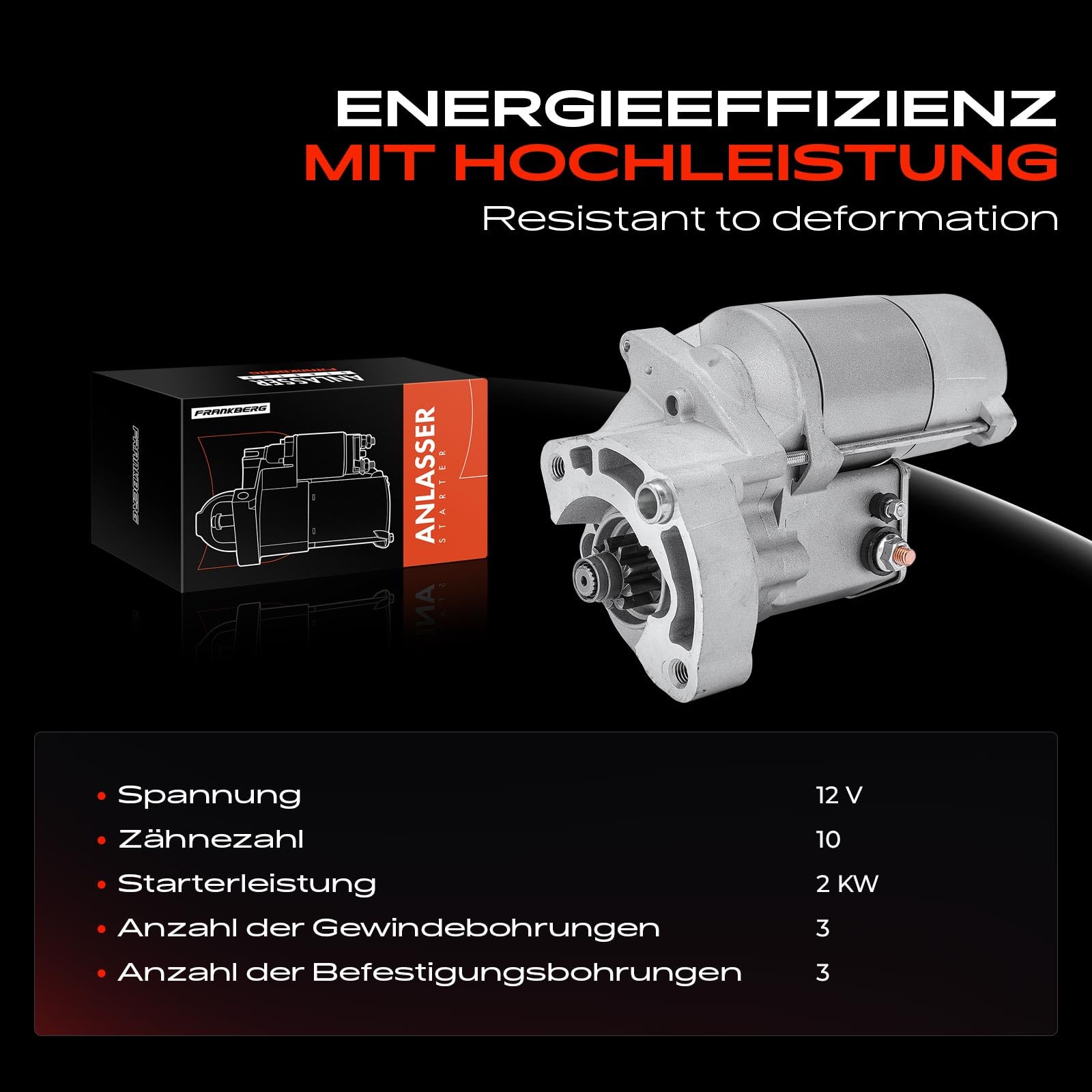 Frankberg Anlasser Starter Anlasser Auto 2 KW/12 V/10 Zähnezahl