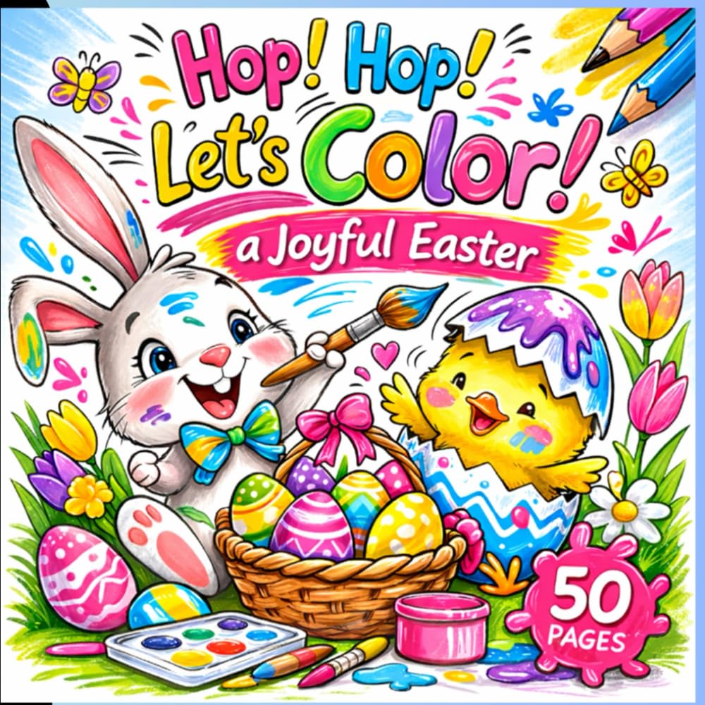 Hop Hop Let's Color a Joyful Easter, 50 pages: Simple and fun educational pictures with an exciting adventure for toddlers and preschool children