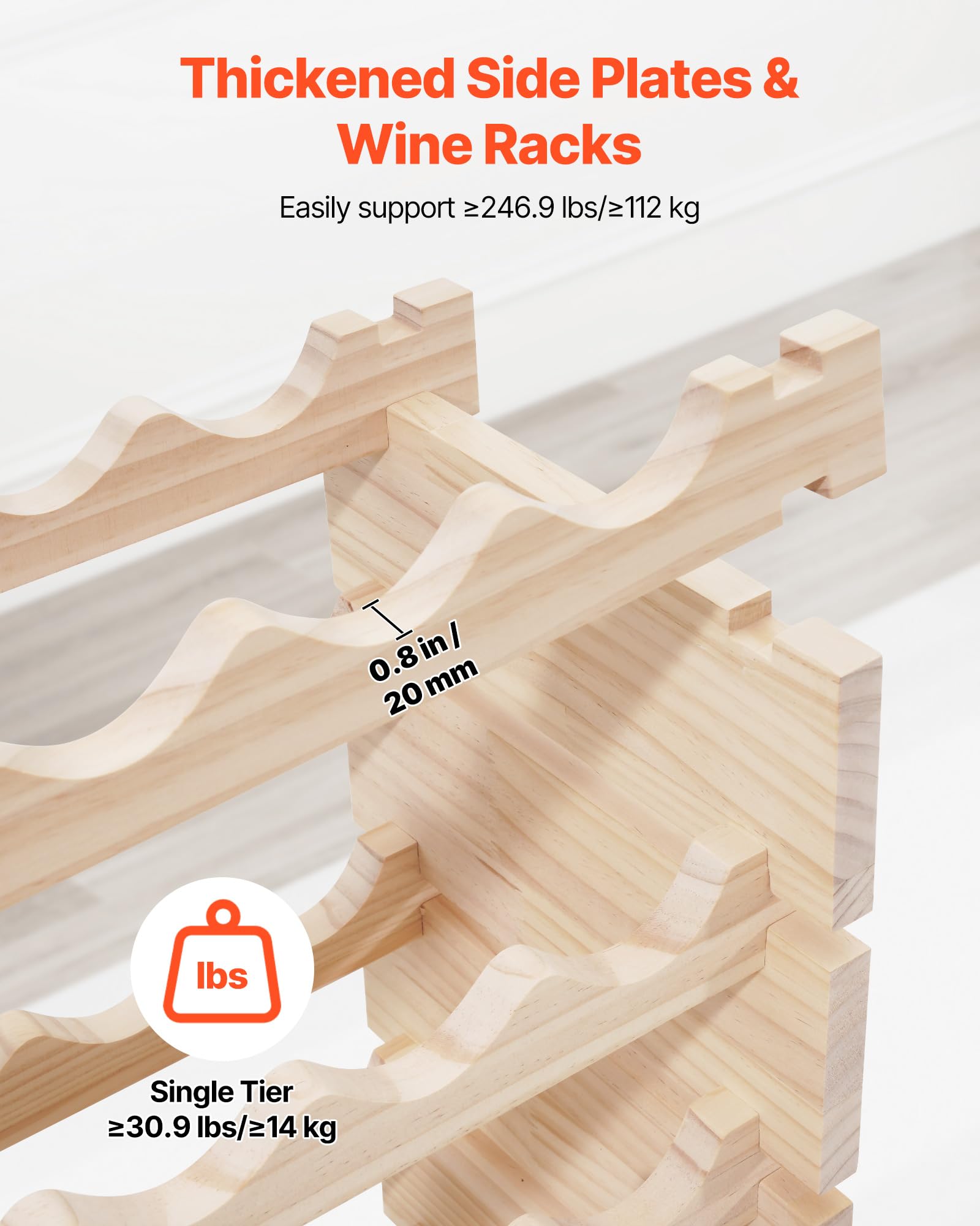 VEVOR Cantinetta Vino in Legno di Pino per 96 Bottiglie 8 Ripiani, Portabottiglie Indipendente con Capacità di Carico Totale di 112 kg, Portabottiglie per Cucina, Cantina, Bar, Sala da Pranzo