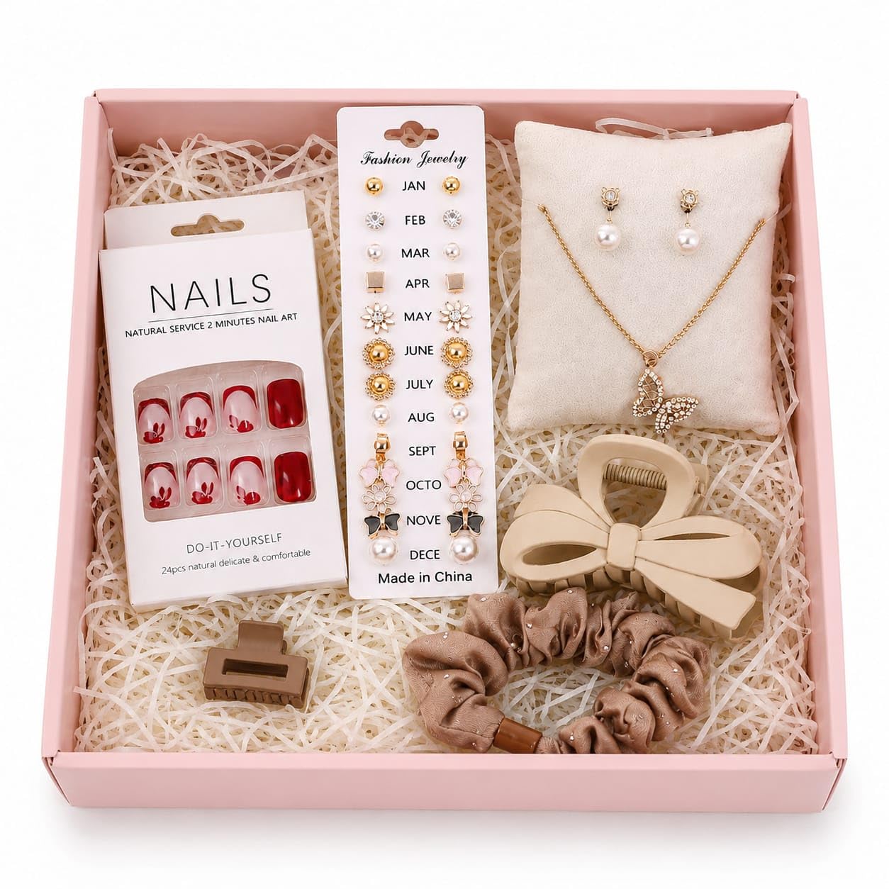 Gift Hamper For Girl ,Sister, Girlfriend, Women, Wife | Rakshabandhan Gift For Sister | Birthday | Anniversary | Love Gifts | Pendant Necklace, Pearl Earrings, Stud Earrings Set, Hair Claw Clip, Mini Hair Clip, Scrunchie & Press On Nails |-image-37