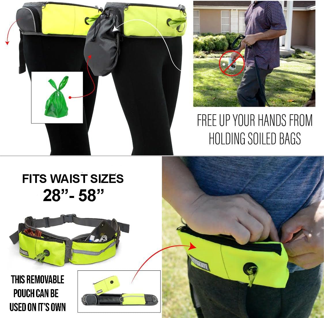 TAKSIN The Ultimate Hands Free Dog Leash for Walking Running Hiking Training, Reflective Bungee Leash, Treat Holder, Poop Bag Dispenser for Small Medium Large Dogs (Yellow Deluxe Pack) - Image 4