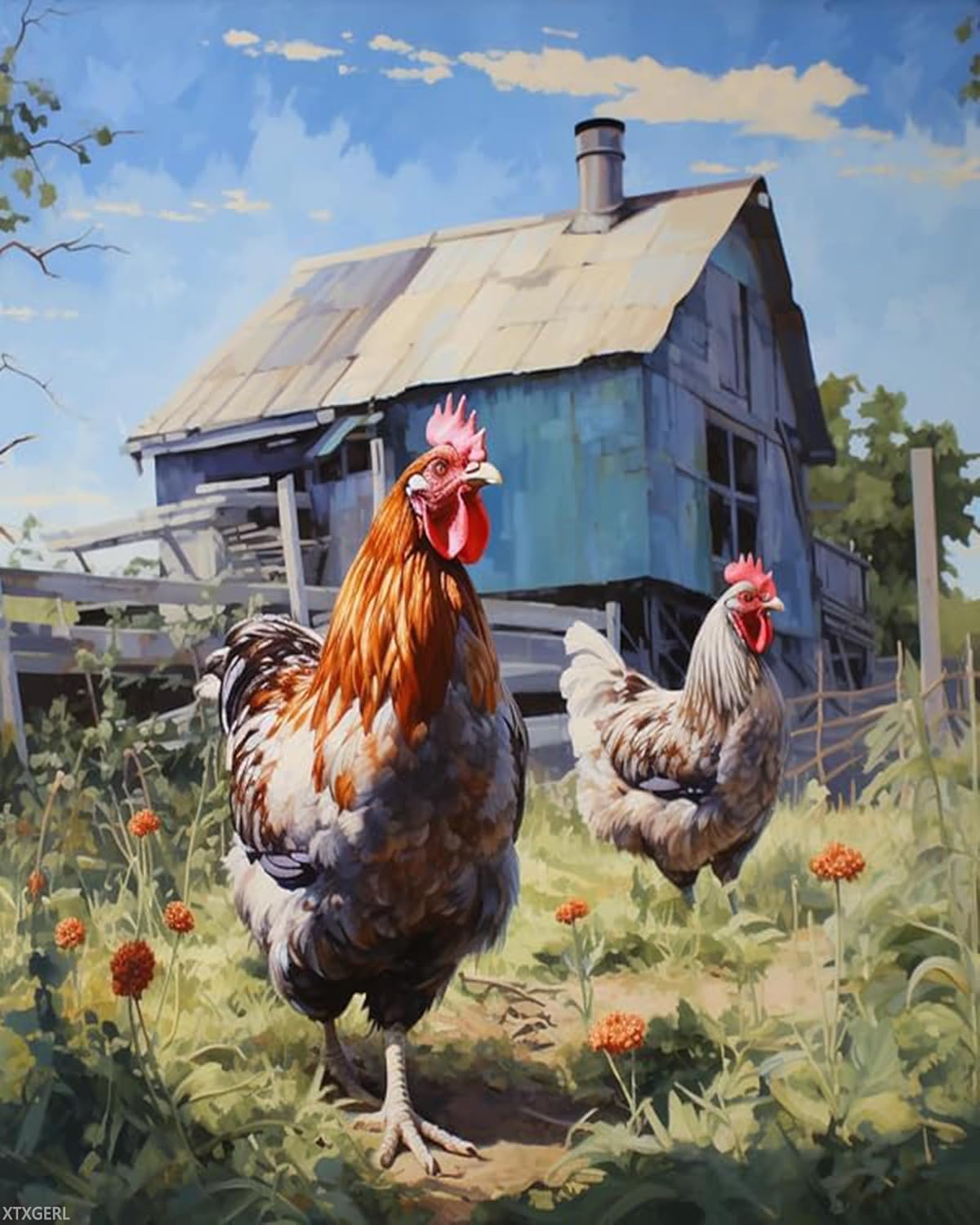 XTXGERL Paint by Numbers Kits Hen, Chicken, Farmyard Paint by Numbers for Adults DIY Oil Painting Art Decor Kits Pre Printed, 16x20in, Without Frame