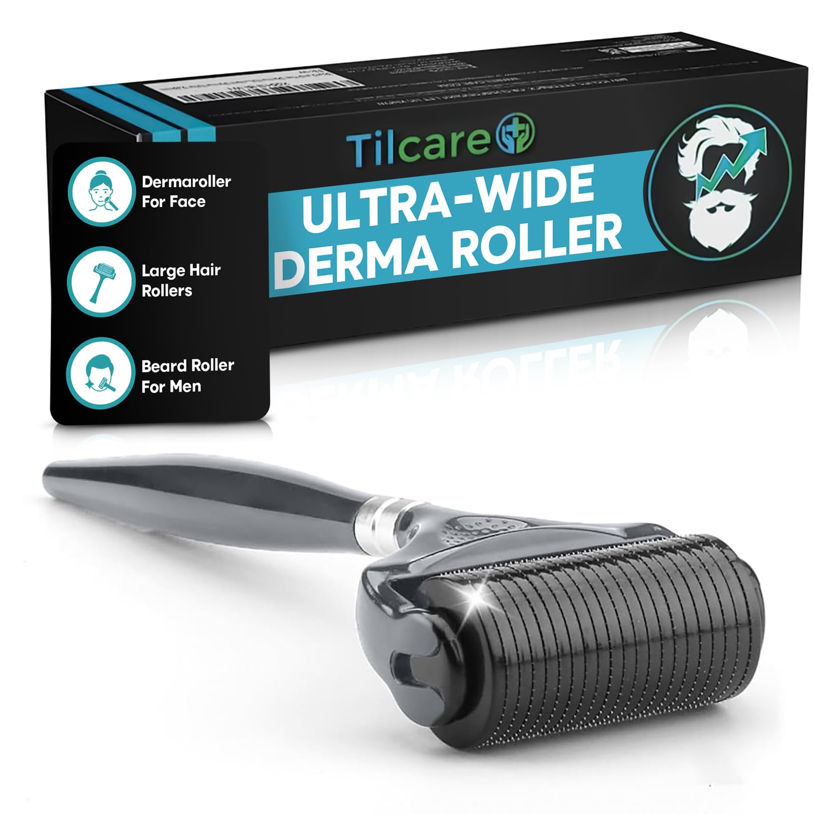 Tilcare Beard and Hair Ultra Wide Derma Roller (1Pack) - Sterile 1200 Grade A Titanium Microneedles Titanium Derma Roller 0.25mm