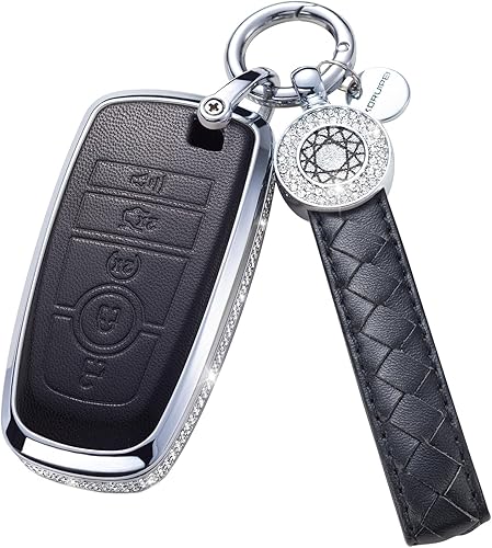 Miniatura 1 de SHANGHONG Funda para llavero Ford con llavero protector de cuero de cristal compatible con Ford Fusion F150 F250 F350 F450 F550 Edge Explorer Smart