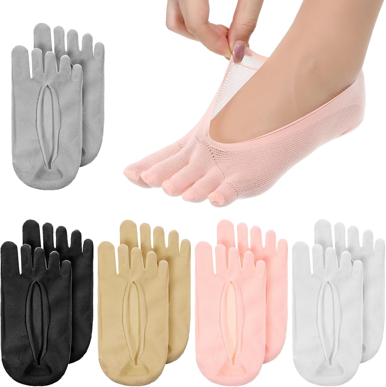 cobee 5 Pairs Toe Socks for Bunions, No Show Five Finger Socks Low Cut Toe Separator Sock Breathable Toes Alignment Sock for Women