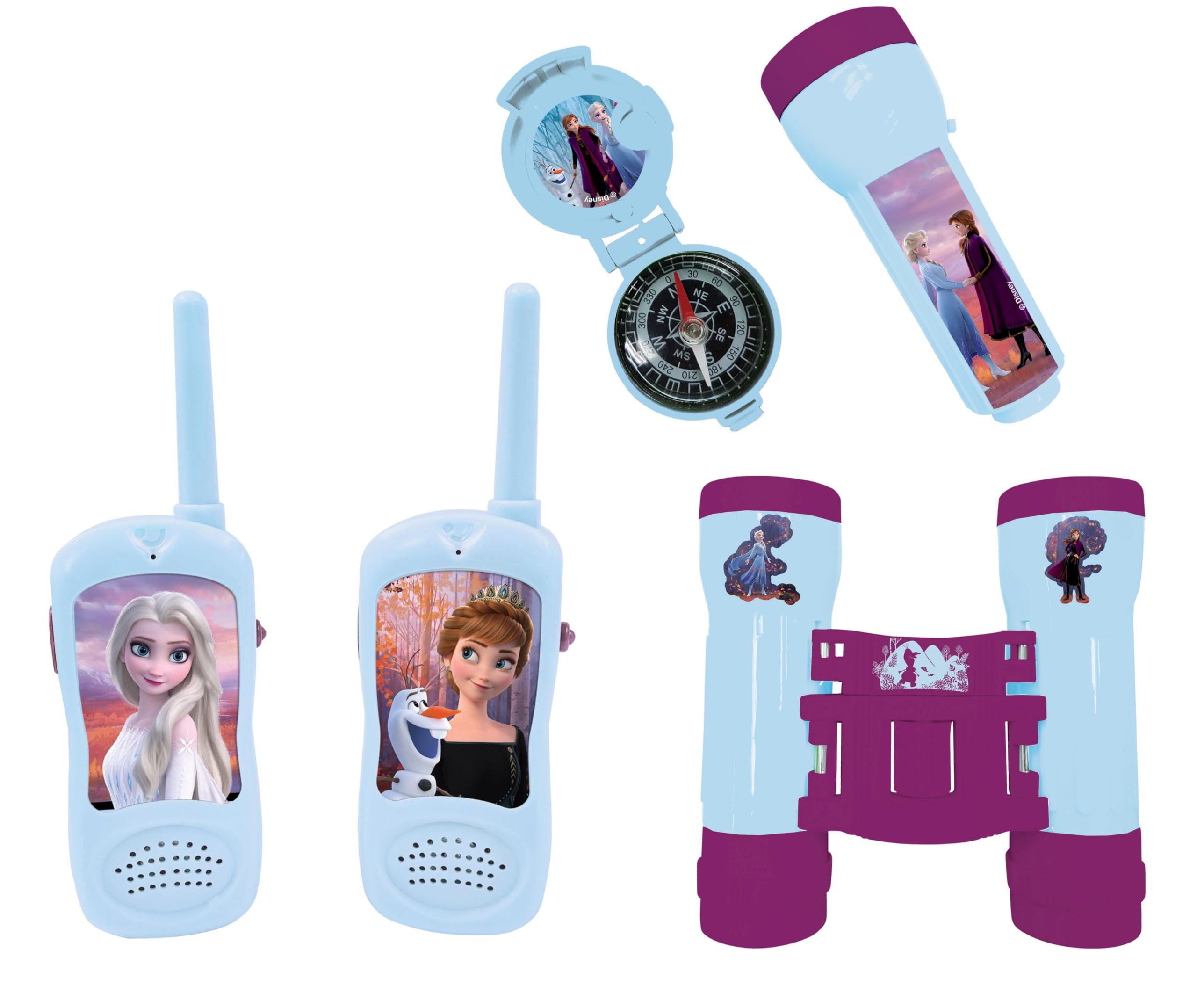 Lexibook, Frozen, Adventurer Set for Children, Walkie-Talkies 120m, Binoculars, Compass, Torchlight, Blue/purple, RPTW12FZLXB