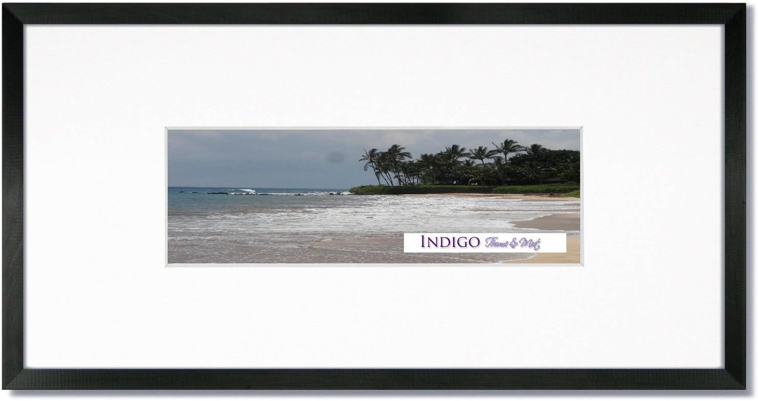 Gallery Black One 10x20 Wood Picture Frame with 8-Ply White Panoramic Mat for 4x12