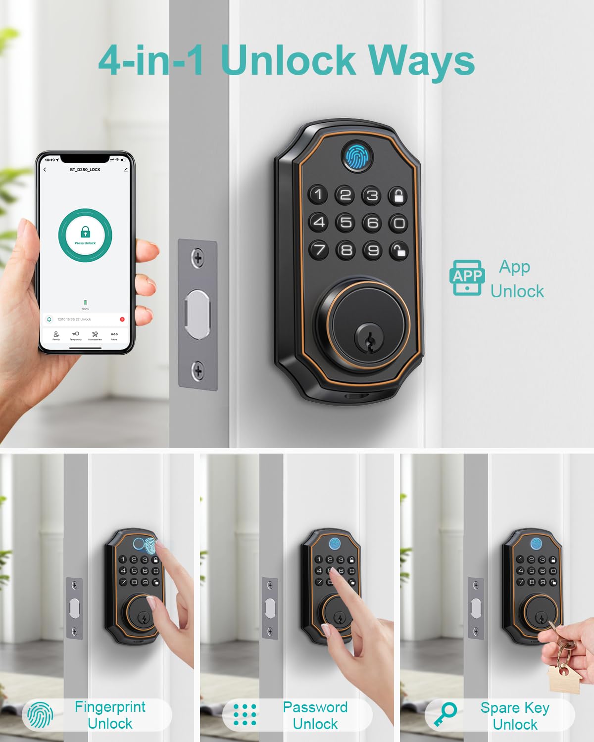 Serrure De Porte Intelligente Exterieur Keyless Entry Door Lock,Smart ...