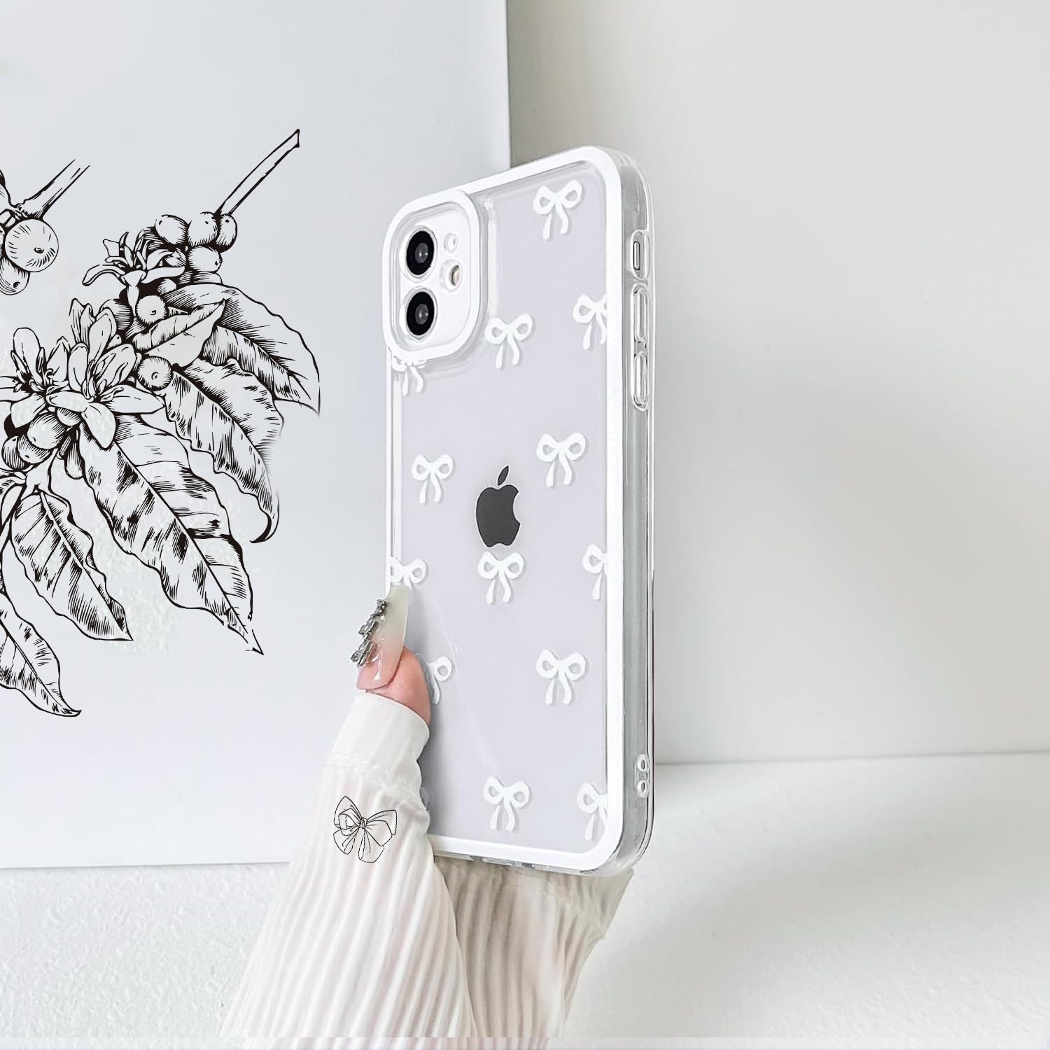 QLTYPRI Coque Pour IPhone 13/iPhone 14, Étui Clair Et Mignon Nœud Ruban De Portable Esthétique Vague Bouclée, Housse Protectrice Antichoc Mince Et Douce Transparent Pour Femmes Filles - Rose