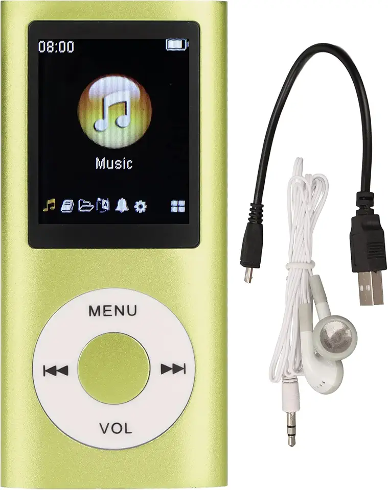 Leitor de MP3, leitor de MP3 de música digital portátil sem perdas, tela LCD fina de 1,8 polegadas, reprodutor de música MP3 para corrida esportiva, suporta 64G (verde)