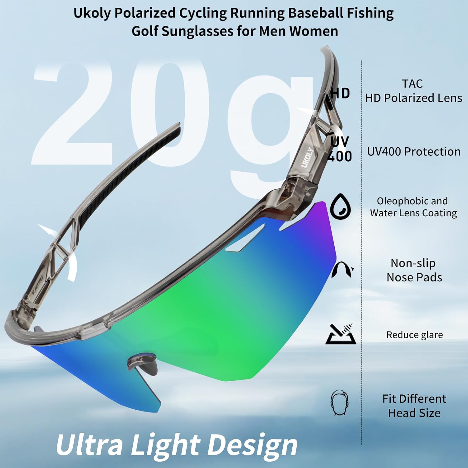 Ukoly Polarized Sports Sunglasses for Men Women,Sun Glasses for Running Cycling Baseball Fishing Golf UV400 Protection