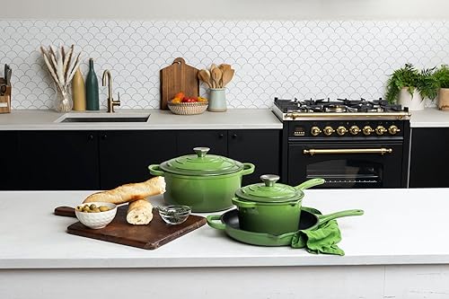 Miniatura 5 de Larder & Vine Juego de 4 piezas de hierro fundido esmaltado, apto para horno y adecuado para todas las estufas, incluye olla holandesa de 5.7