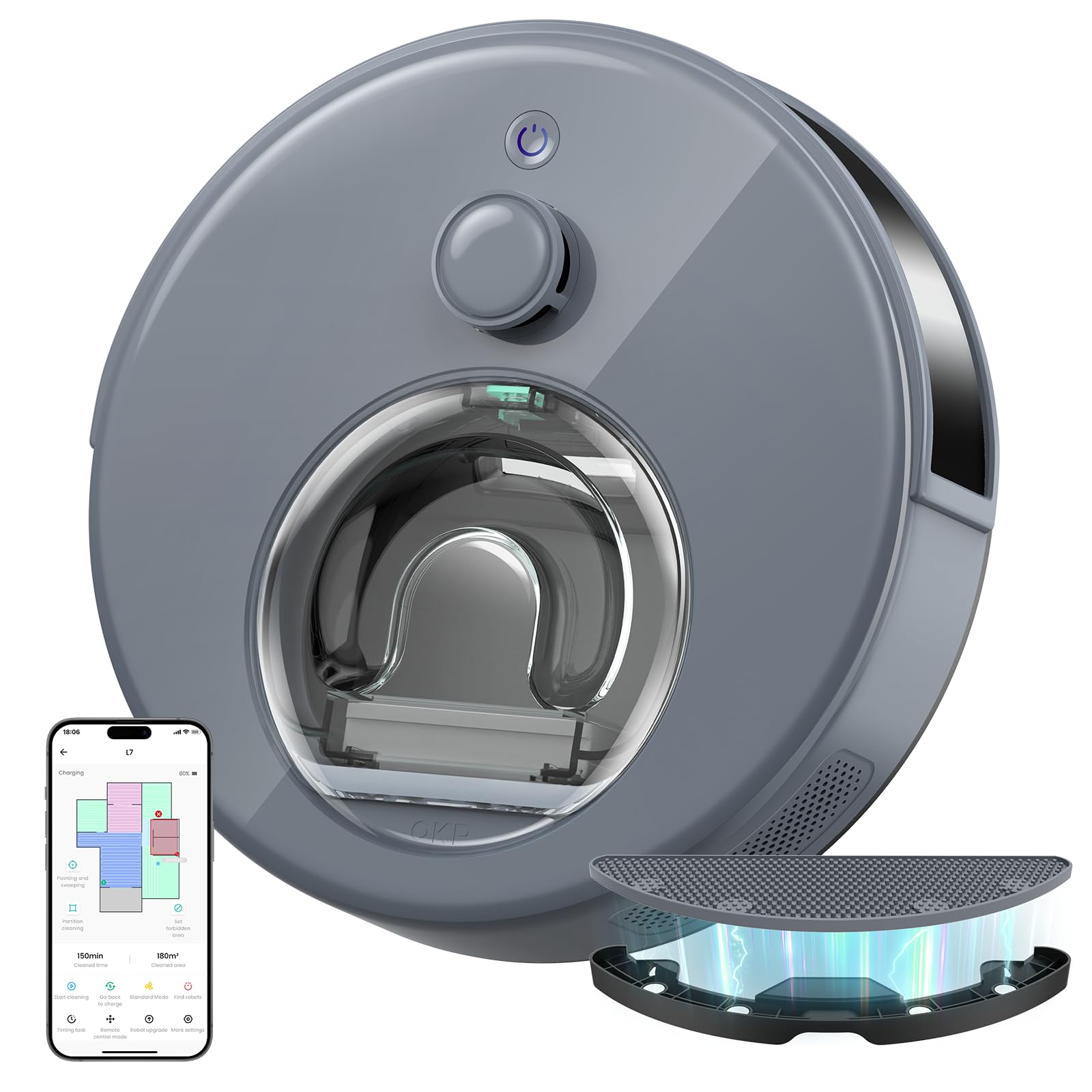OKP L7 Robot Aspirateur Avec Lidar DToF, 6000 Pa, Cartographie Intelligente, Autonomie 150 Min, Contrôle Par App/Alexa, Pour Moquette Et Sol Dur - 5
