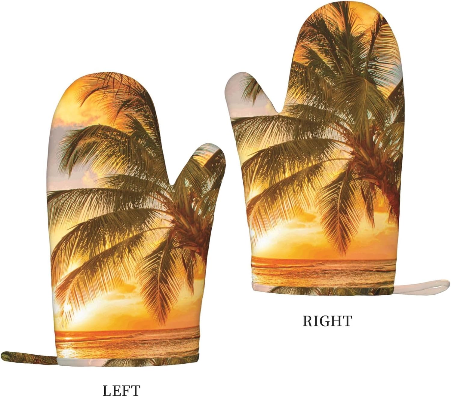 Tropical Beach Palm Tree Sunset Oven Mitts and Pot Holders Set of 4 Heat Resistant Kitchen Gloves with Silicone Palm Hot Pads for Baking Cooking Grilling BBQ